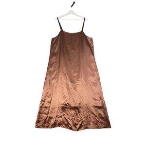 EVERLANE The Satin Square-Neck Slip Dress Womens SZ 16 Brown Relaxed Midi A-Line